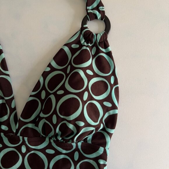 Jamaica Bay Y2K Brown & Teal Retro Halter Swim Suit Top - Picture 3 of 8
